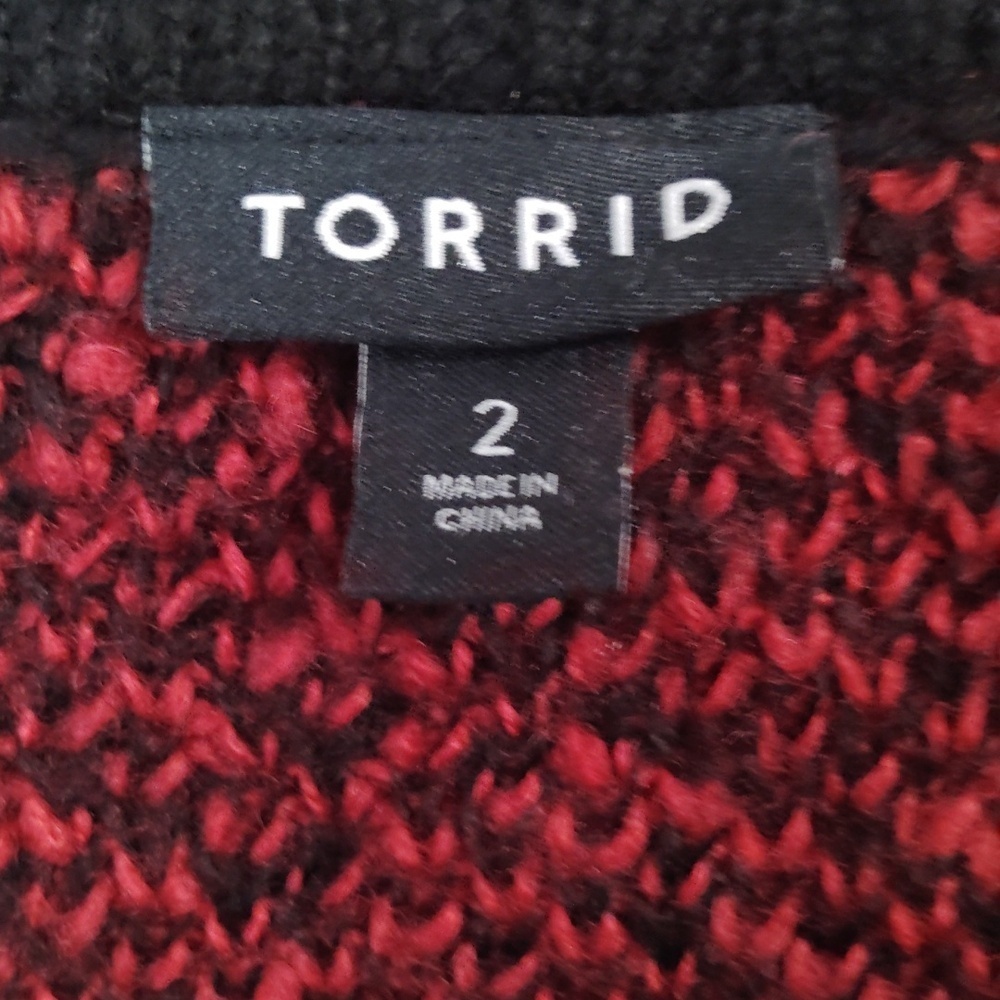 Torrid Duster Open Front Black And Red Plaid Sweater Cabincore  Size 2 - Picture 4 of 5